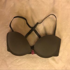 Gray padded, adjustable, push up, strapless bra